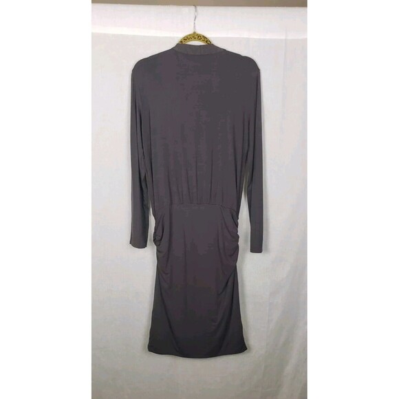 Michael Stars Dress‎ Large Brown Faux Wrap Ruched Sides Casual Workwear Classy - Picture 2 of 6